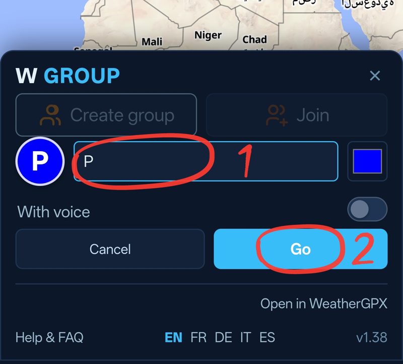 1 name field, 2 Go button