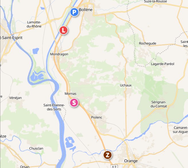 Four riders of one group on the map