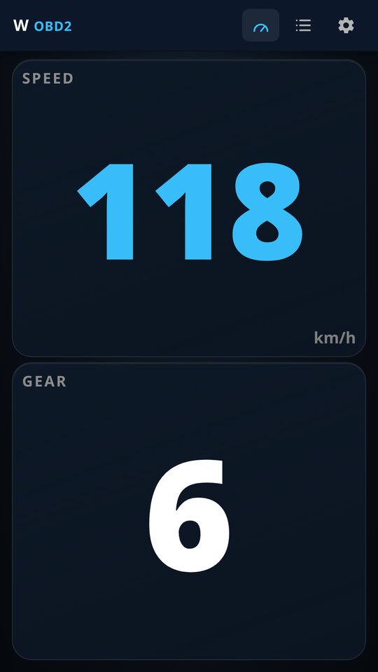 A two-value dashboard showing only speed and gear in very large digits.